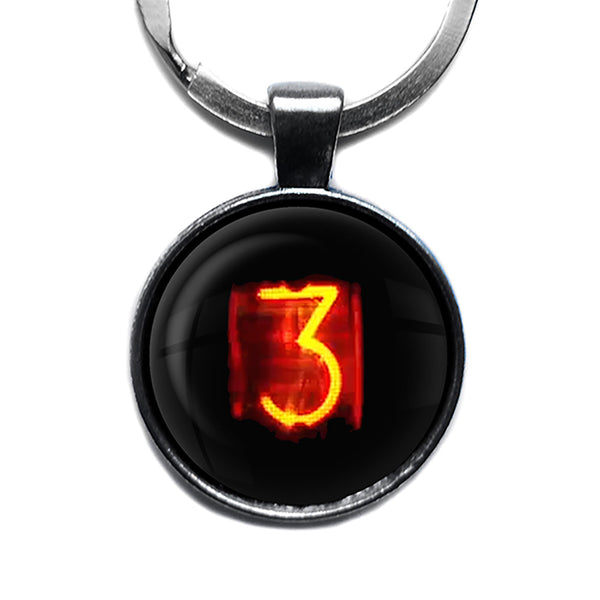 Dieselpunk Steampunk Cyberpunk Nixie Tube Print Number 3 Three Antique Silver Keychain