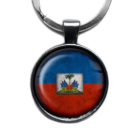 Haiti Haitian Flag Antique Silver Keychain