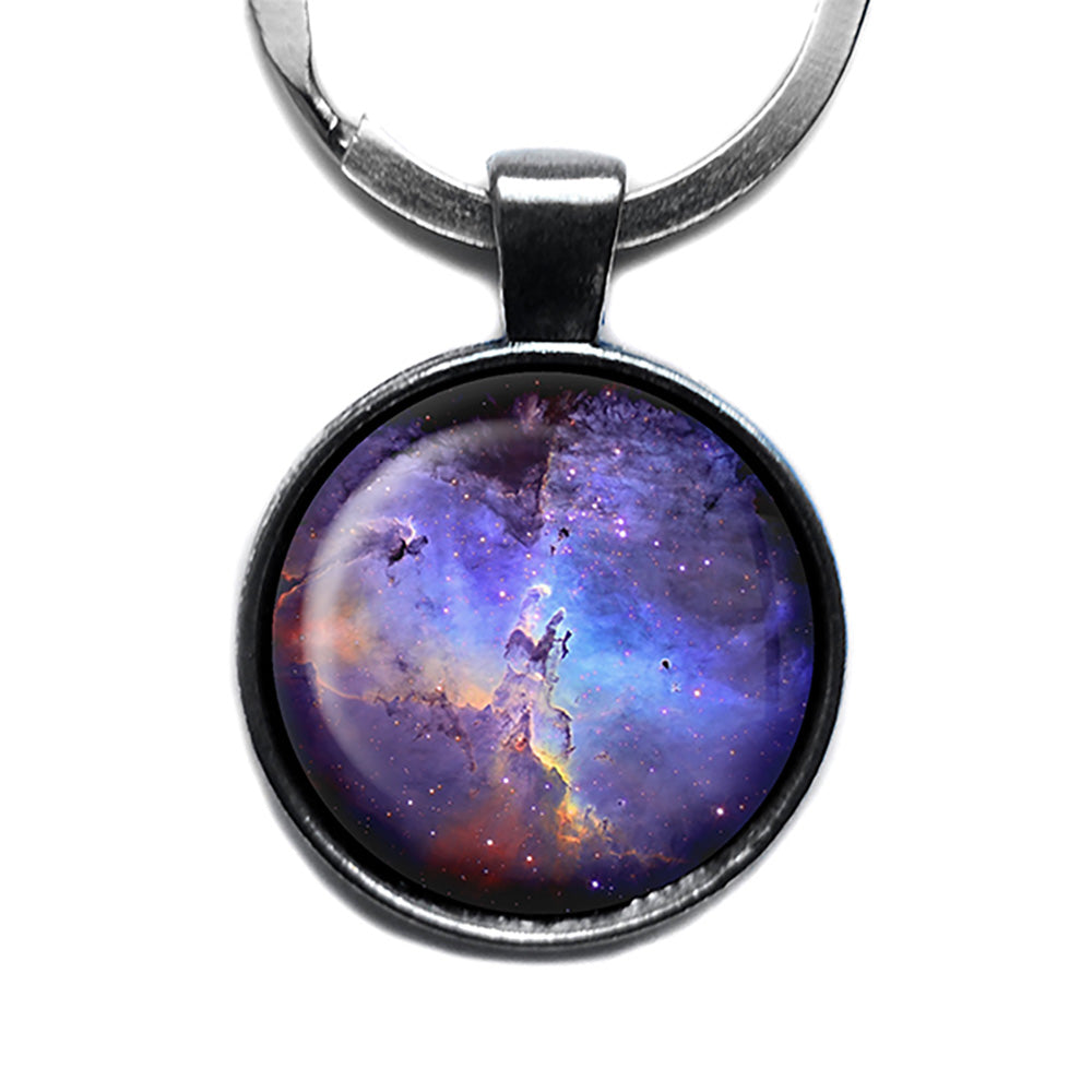 NASA Photograph Nebular Swirls Antique Silver Keychain