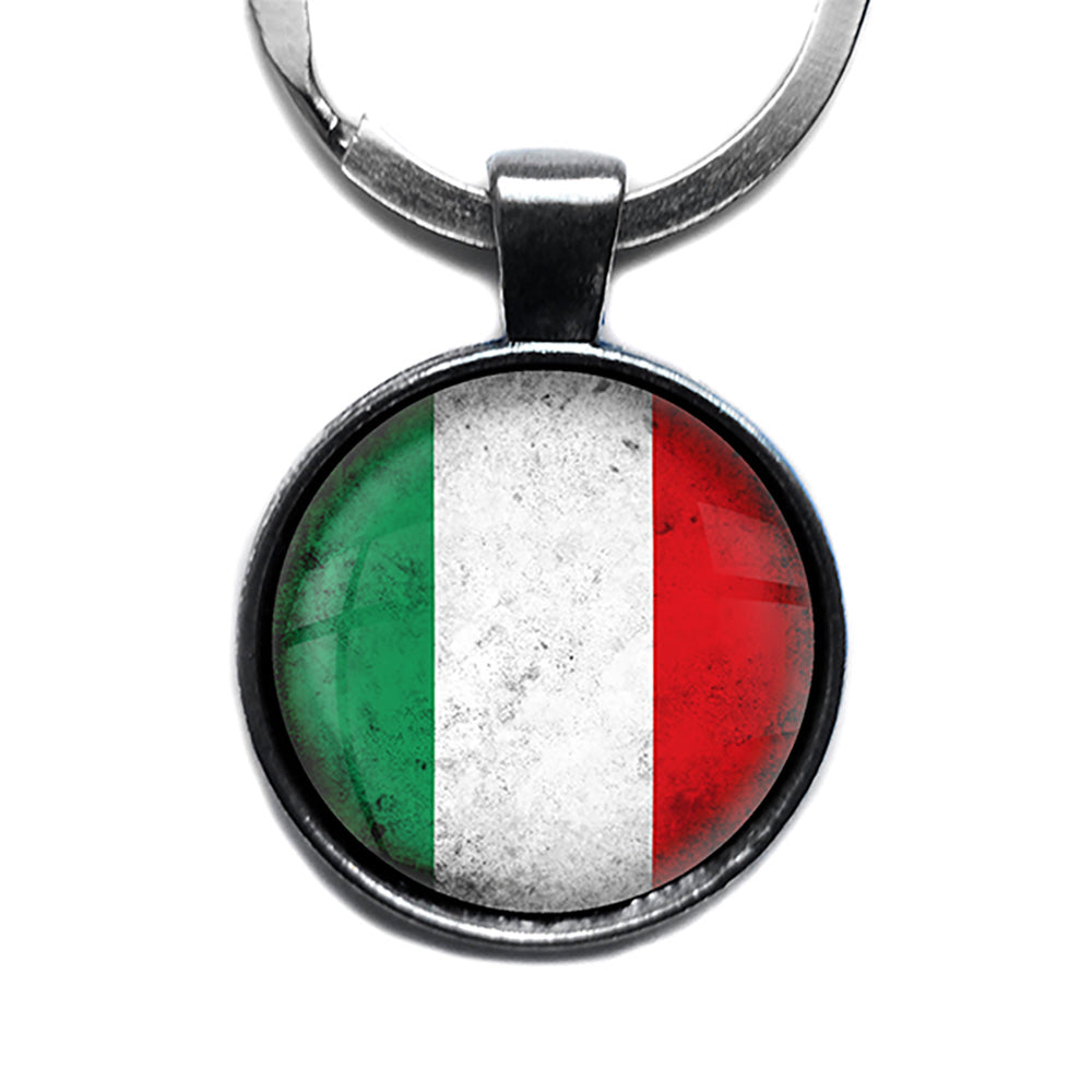 Italy Italian Flag Antique Silver Keychain