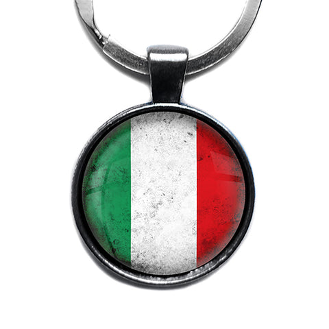 Italy Italian Flag Antique Silver Keychain
