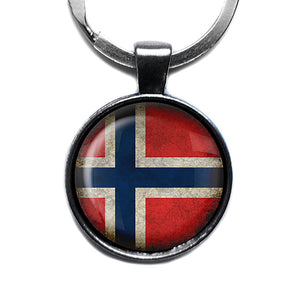 Norway Norwegian Flag Antique Silver Keychain