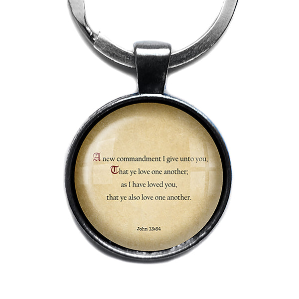 John 13:34 Love One Another King James Version KJV Bible Antique Silver Keychain
