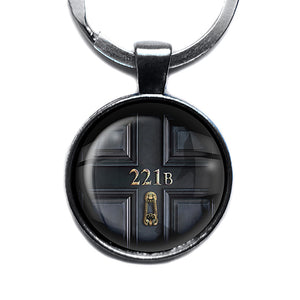 Sherlock Holmes Room 221B Antique Silver Keychain