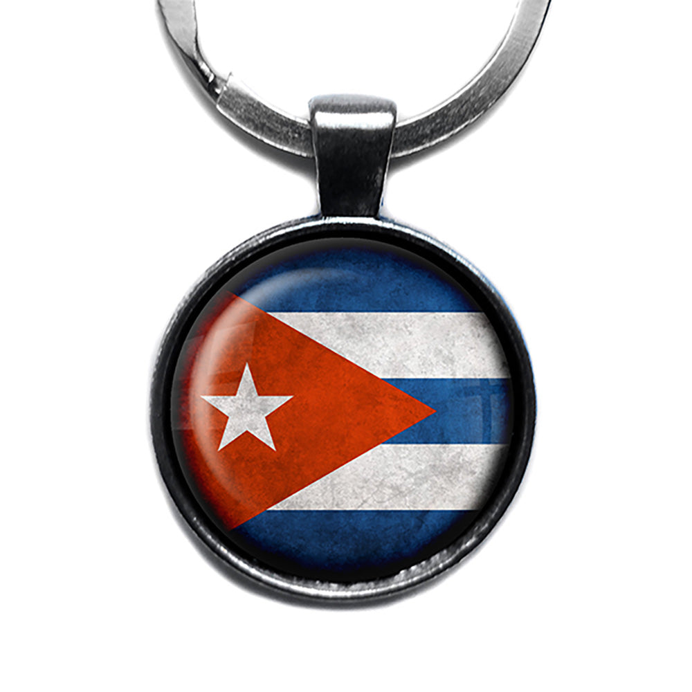 Cuba Cuban Flag Antique Silver Keychain