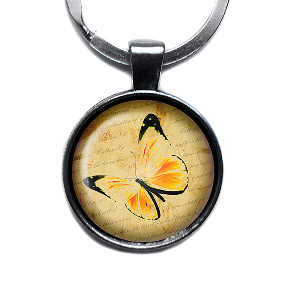 Yellow Butterfly Antique Silver Keychain