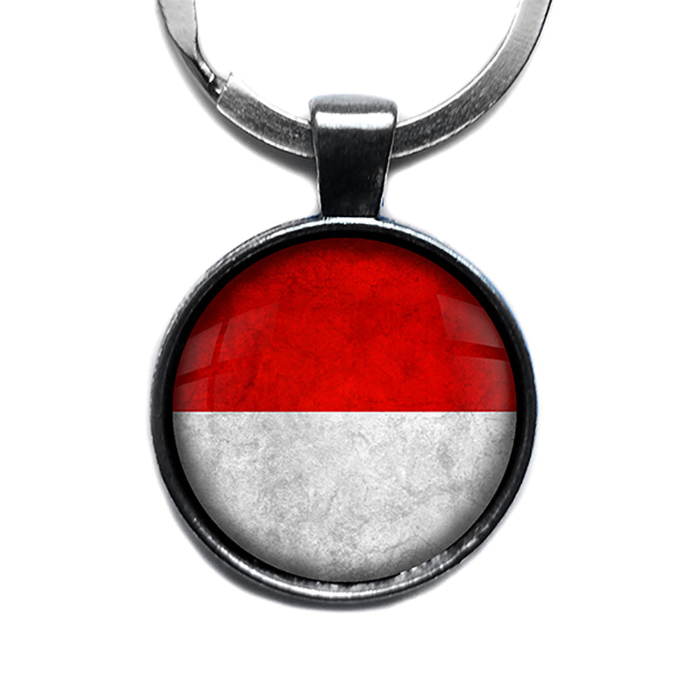 Monaco Monégasque Monacan Flag Antique Silver Keychain