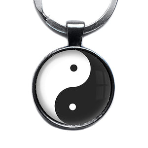 Yin Yang Black White Balance Antique Silver Keychain
