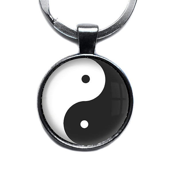 Yin Yang Black White Balance Antique Silver Keychain
