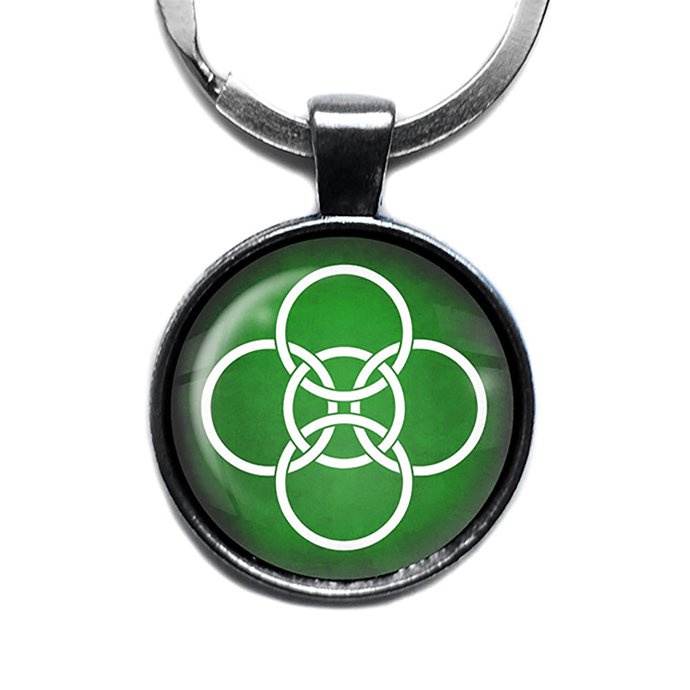 Celtic Symbol Celtic Symbol Five Fold Circles White on Green Antique Silver Keychain