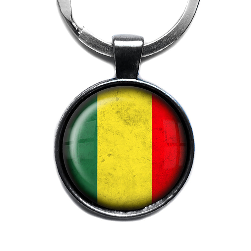 Mali Flag Antique Silver Keychain