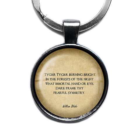 William Blake Tyger Tyger Burning Bright In the Forests of the Night Antique Silver Keychain