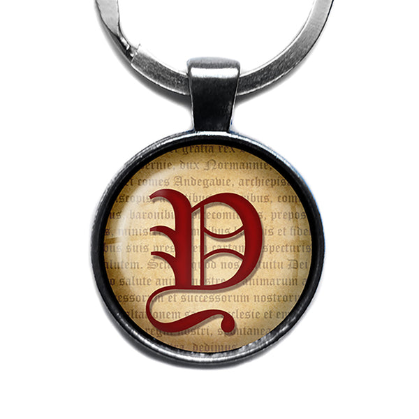 Y Letter Old English Gothic Blackletter Magna Carta Antique Silver Keychain