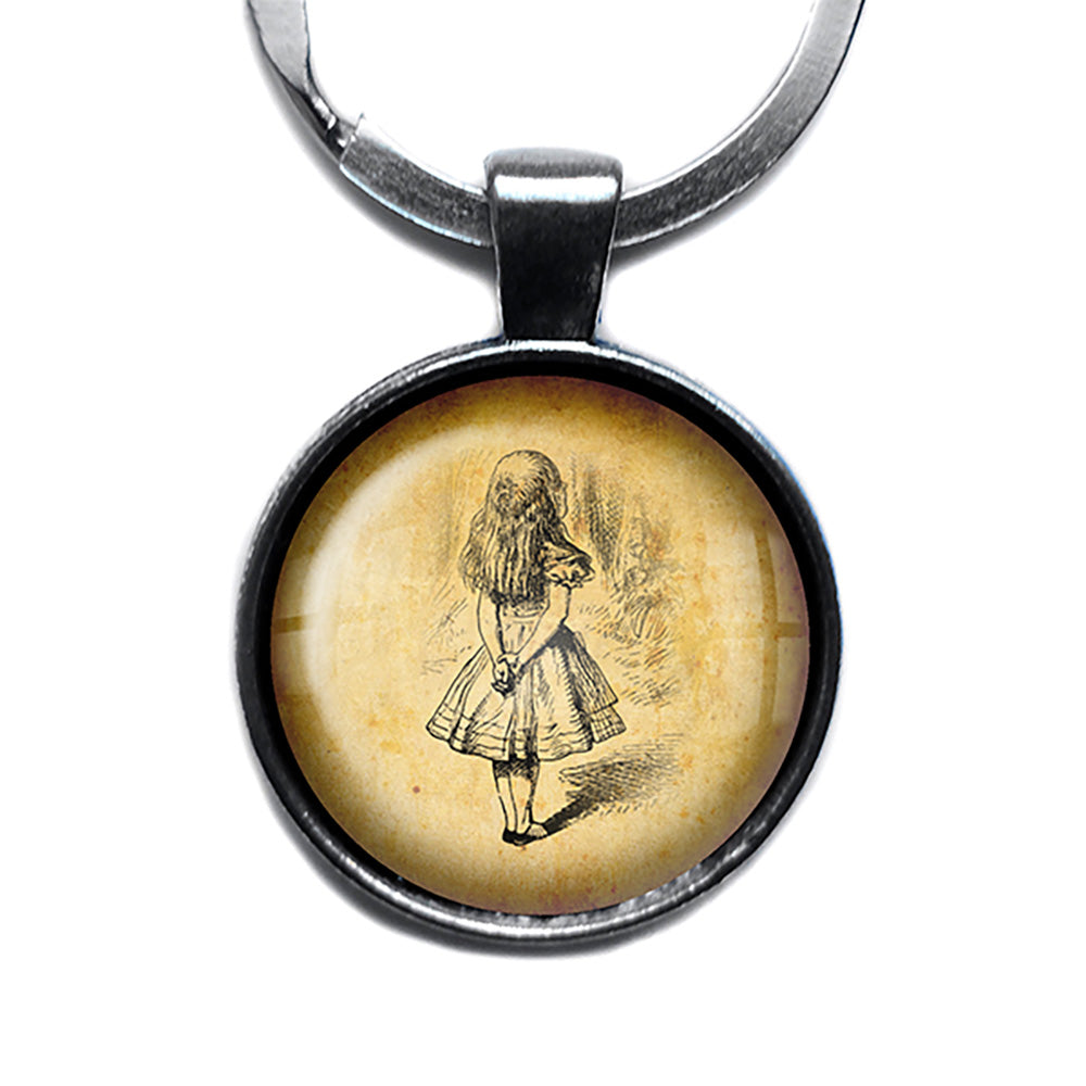Alice in Wonderland Alice Watching Antique Silver Keychain