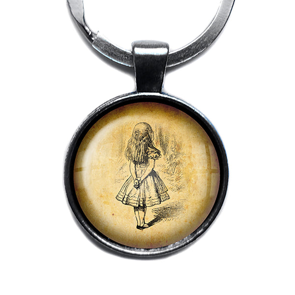Alice in Wonderland Alice Watching Antique Silver Keychain