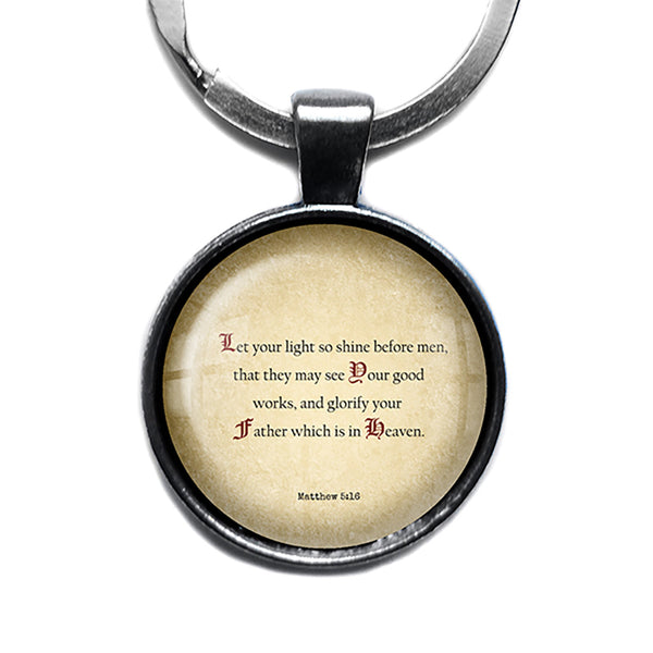 Matthew 5:16 Let your Light so Shine Before Men King James Version KJV Bible Antique Silver Keychain