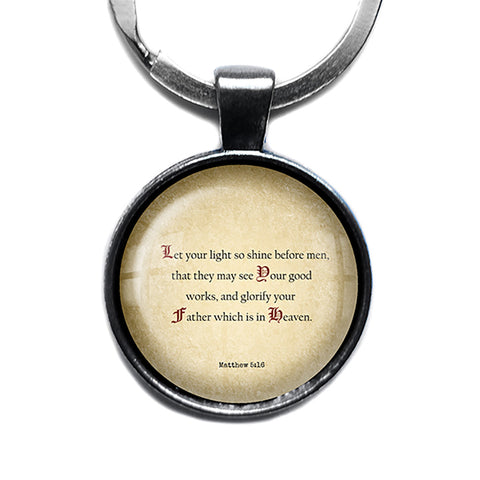 Matthew 5:16 Let your Light so Shine Before Men King James Version KJV Bible Antique Silver Keychain