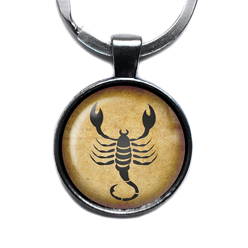 Zodiac Symbol Astrology Scorpio Antique Silver Keychain