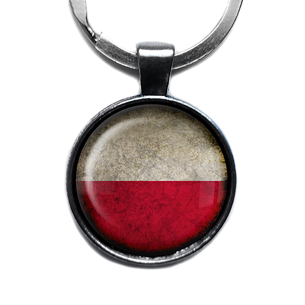 Poland Polish Polska Flag Antique Silver Keychain