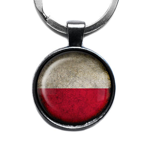 Poland Polish Polska Flag Antique Silver Keychain