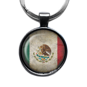 Mexico Mexican Flag Antique Silver Keychain