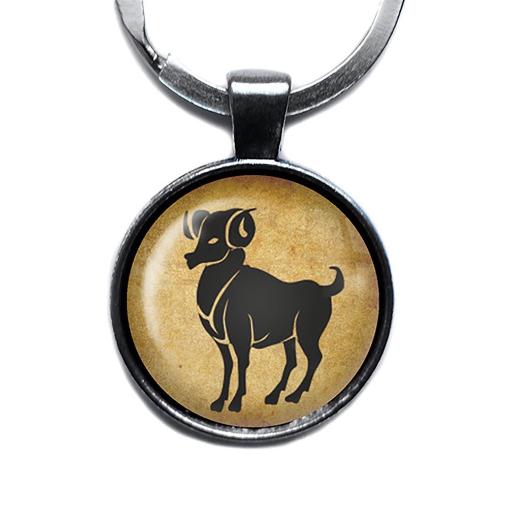Zodiac Symbol Astrology Aries Antique Silver Keychain