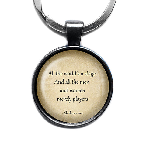 William Shakespeare All the World's a Stage Merely Players Antique Silver Keychain
