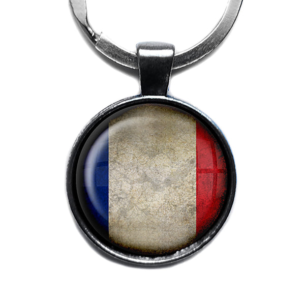 France French Flag Antique Silver Keychain