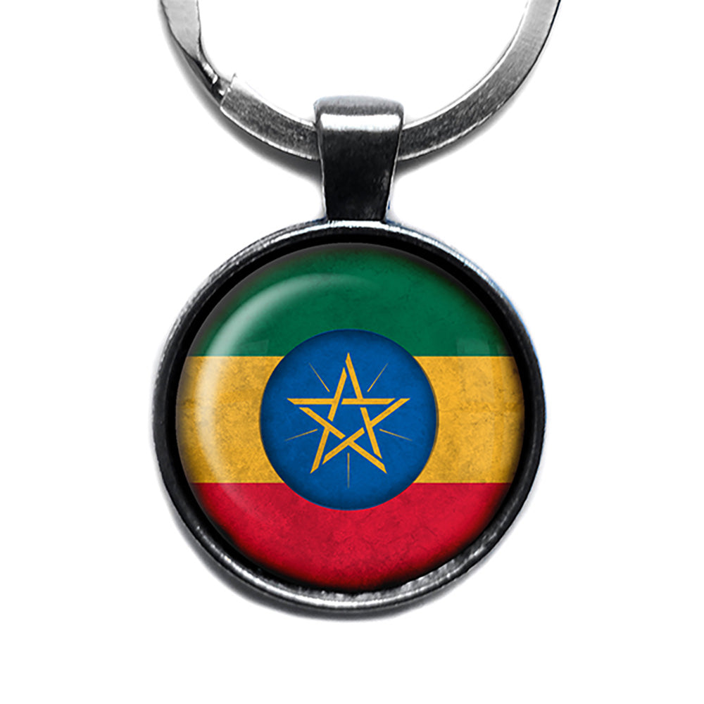 Ethiopia Ethiopian Flag Antique Silver Keychain
