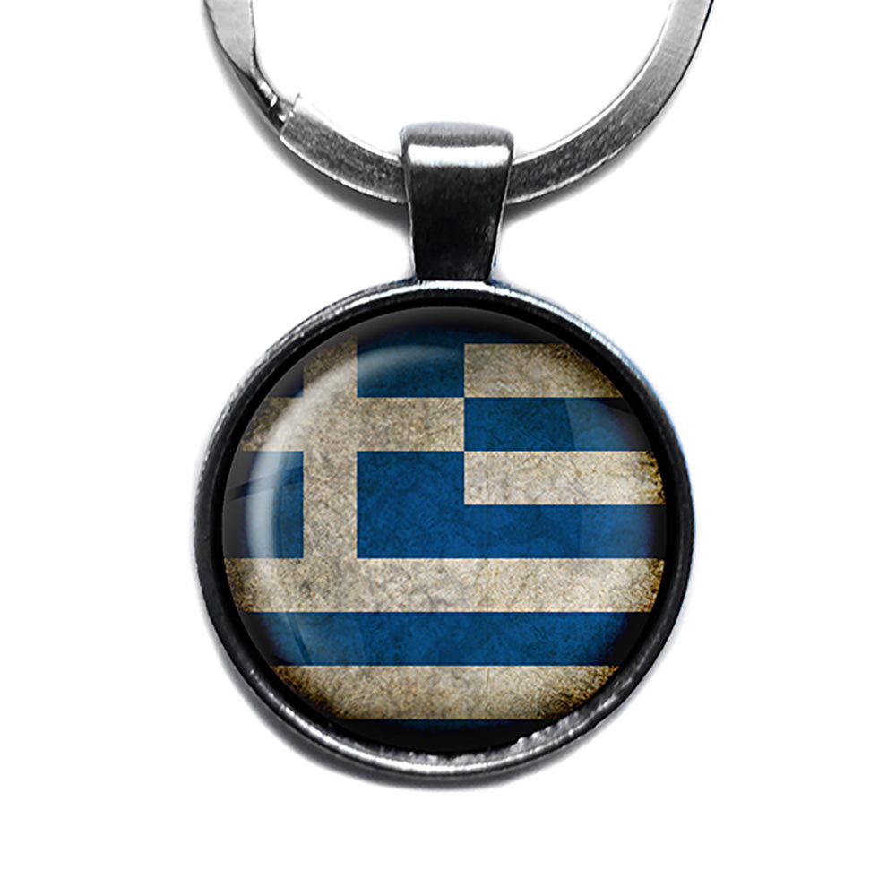 Greece Greek Ελλάδα Flag Antique Silver Keychain