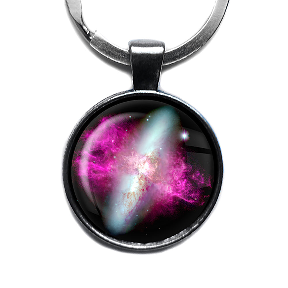 NASA Photograph Nebula Red White Antique Silver Keychain