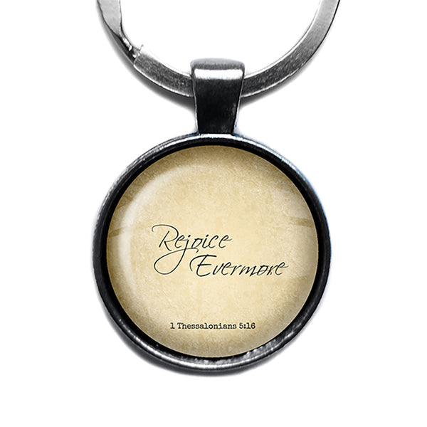 Thessalonians 5:16 Rejoice Evermore King James Version KJV Bible Antique Silver Keychain