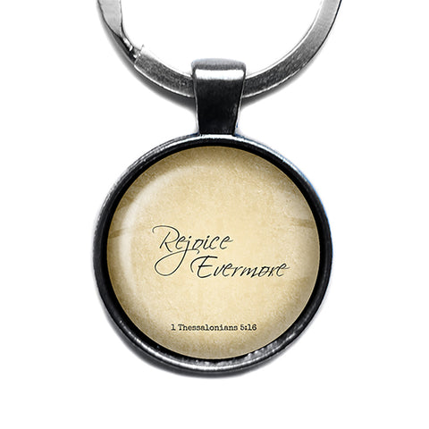 Thessalonians 5:16 Rejoice Evermore King James Version KJV Bible Antique Silver Keychain