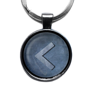 Viking Runes Elder Futhark C K Kenaz Fire Antique Silver Keychain