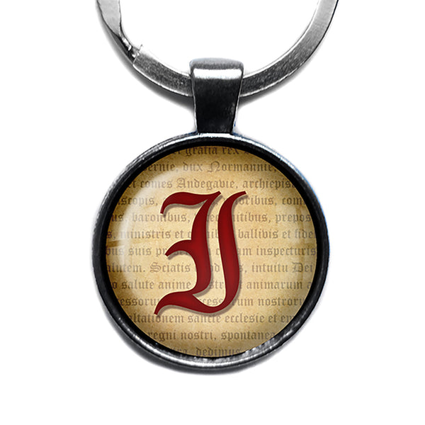 I Letter Old English Gothic Blackletter Magna Carta Antique Silver Keychain