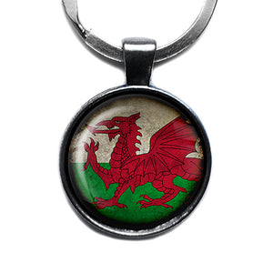 Wales Welsh Flag Antique Silver Keychain