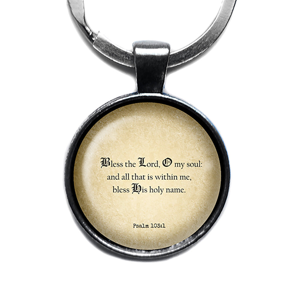 Psalm 103:1 Bless the Lord O my Soul King James Version KJV Bible Antique Silver Keychain