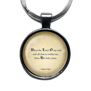 Psalm 103:1 Bless the Lord O my Soul King James Version KJV Bible Antique Silver Keychain