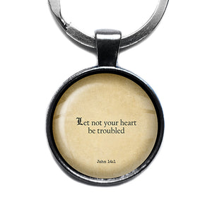 John 14:1 Let not your Heart be Troubled King James Version KJV Bible Antique Silver Keychain