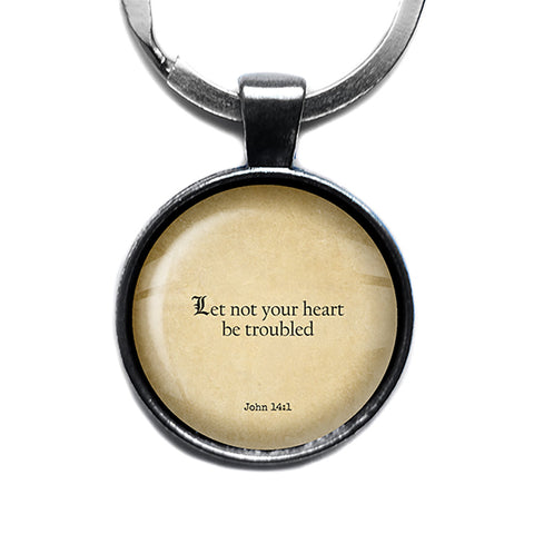 John 14:1 Let not your Heart be Troubled King James Version KJV Bible Antique Silver Keychain