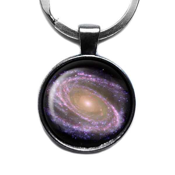 NASA Photograph Purple Galaxy Antique Silver Keychain