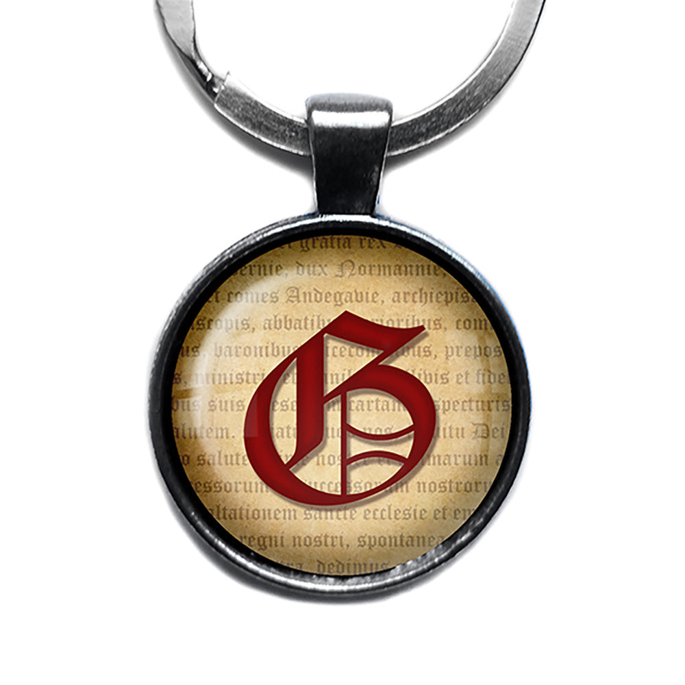 G Letter Old English Gothic Blackletter Magna Carta Antique Silver Keychain