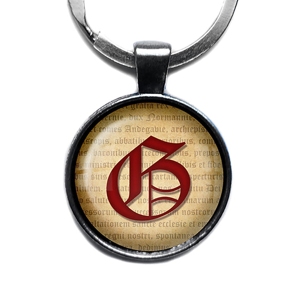 G Letter Old English Gothic Blackletter Magna Carta Antique Silver Keychain