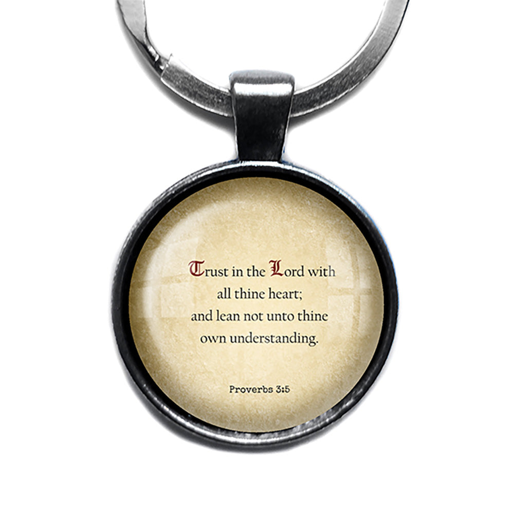 Proverbs 3:5 Trust in the Lord with all Thine Heart King James Version KJV Bible Antique Silver Keychain