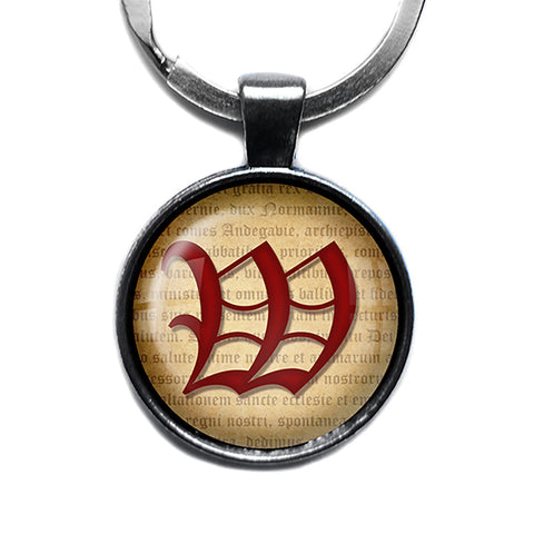 W Letter Old English Gothic Blackletter Magna Carta Antique Silver Keychain