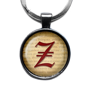 Z Letter Old English Gothic Blackletter Magna Carta Antique Silver Keychain