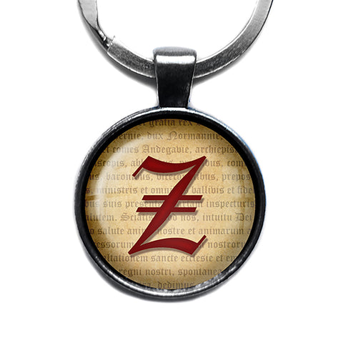 Z Letter Old English Gothic Blackletter Magna Carta Antique Silver Keychain