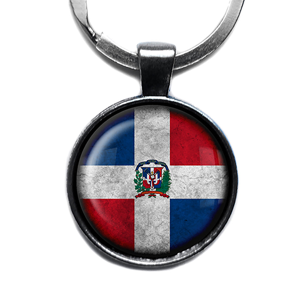 The Dominican Republic Dominican Flag Antique Silver Keychain