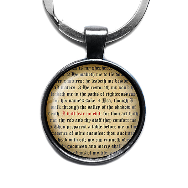 Psalm 23:4 I Will Fear No Evil King James Version KJV Bible Antique Silver Keychain