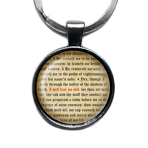 Psalm 23:4 I Will Fear No Evil King James Version KJV Bible Antique Silver Keychain